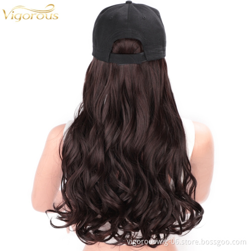 Baseball Hat Wig Long Wave curly Brown Wholesale Black Women Wig Hats Hair Wavy Extensions Wig